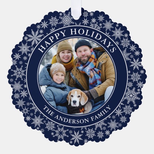 Prettige feestdagen Moderne sneeuwvlokken blauw Ornament Kaart (Voorkant)