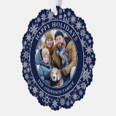 Prettige feestdagen Moderne sneeuwvlokken blauw Ornament Kaart (Links)