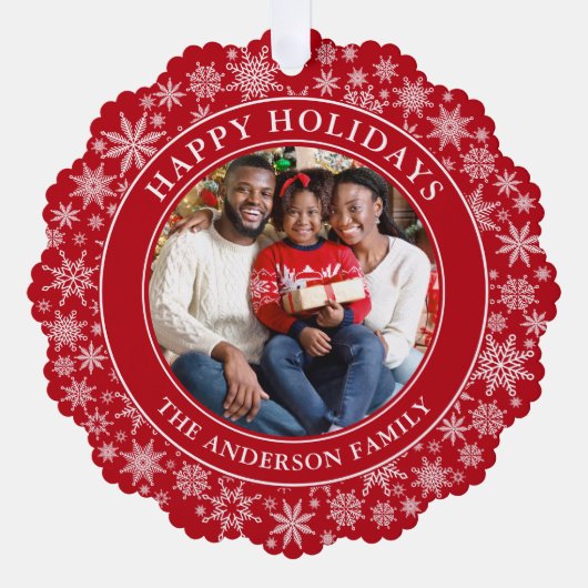 Prettige feestdagen Moderne sneeuwvlokken Foto Ornament Kaart (Voorkant)