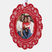 Prettige feestdagen Moderne sneeuwvlokken Foto Ornament Kaart (Links)