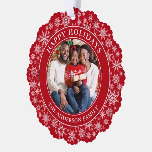 Prettige feestdagen Moderne sneeuwvlokken Foto Ornament Kaart (Links)