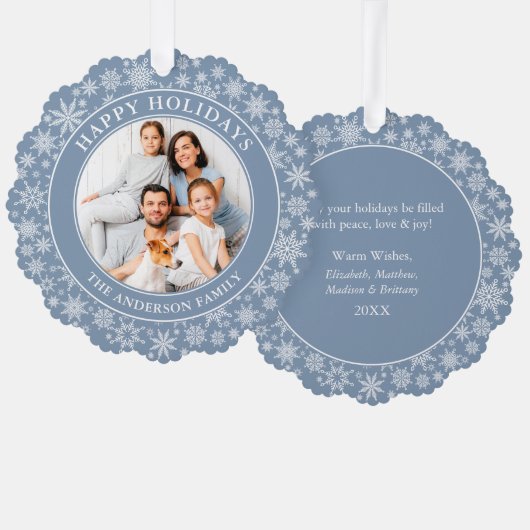 Prettige feestdagen Moderne Stoffige Blauwe Sneeuw Ornament Kaart (Voorkant / Achterkant)