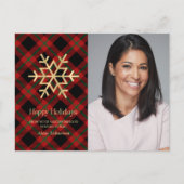 Prettige feestdagen Moderne Tartan Gold Snowflake (Voorkant)