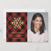 Prettige feestdagen Moderne Tartan Gold Snowflake  Feestdagenkaart (Voorkant)