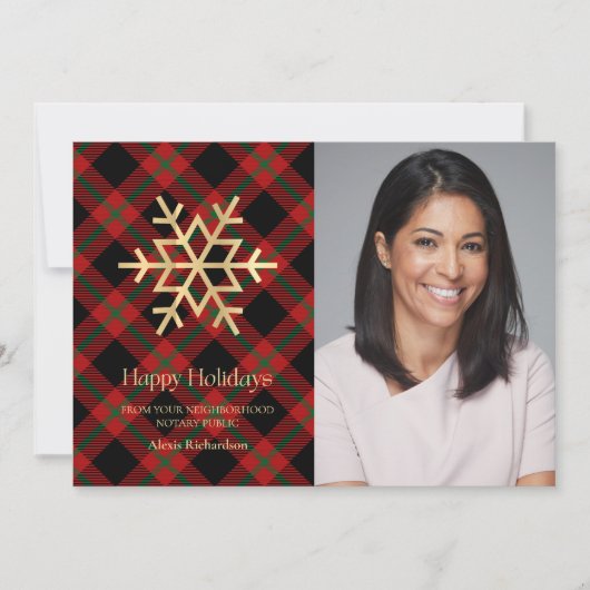 Prettige feestdagen Moderne Tartan Gold Snowflake  Feestdagenkaart (Voorkant)