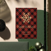 Prettige feestdagen Moderne Tartan Gold Snowflake Feestdagenkaart