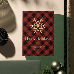 Prettige feestdagen Moderne Tartan Gold Snowflake  Feestdagenkaart