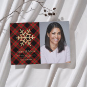 Prettige feestdagen Moderne Tartan Gold Snowflake  Feestdagenkaart