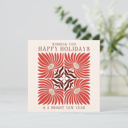 Prettige feestdagen Moderne Vette Rode Bloemen Feestdagenkaart (Staand voorkant)