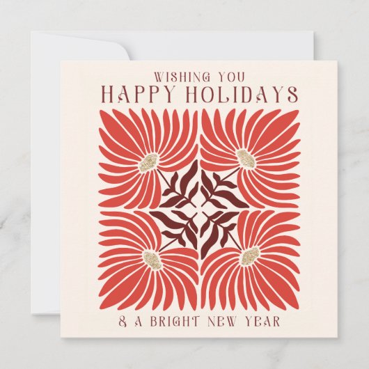 Prettige feestdagen Moderne Vette Rode Bloemen Feestdagenkaart (Voorkant)