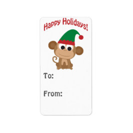 prettige feestdagen! Monkey Elf Gift label
