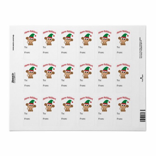 prettige feestdagen! Monkey Elf Gift label (Full Sheet)