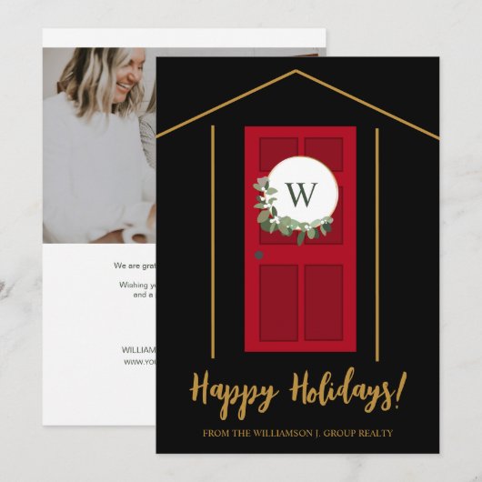Prettige feestdagen Monogram Deur Krans Realtor Fo Feestdagenkaart (Voorkant / Achterkant)