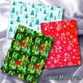 Prettige feestdagen Monogram Kerstboom Sneeuwvlokk Inpakpapier Vel