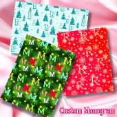 Prettige feestdagen Monogram Kerstboom Sneeuwvlokk Inpakpapier Vel