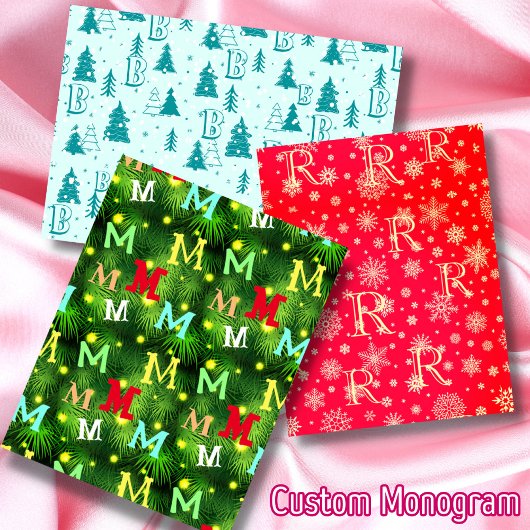 Prettige feestdagen Monogram Kerstboom Sneeuwvlokk Inpakpapier Vel