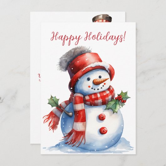 Prettige feestdagen Mooie Snowman Waterverf Kaarte (Voorkant / Achterkant)