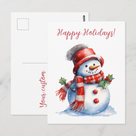 Prettige feestdagen Mooie Snowman Waterverf Kunstw Briefkaart (Voorkant / Achterkant)