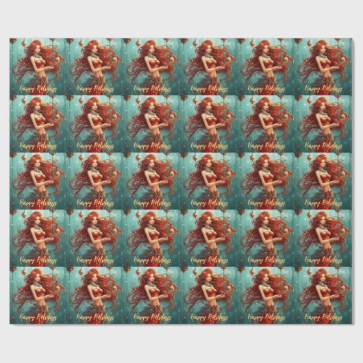 Prettige feestdagen Mooie Zeemeermin Cadeaupapier (Vlak)