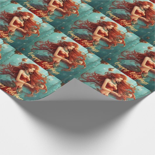 Prettige feestdagen Mooie Zeemeermin Cadeaupapier (Hoek)