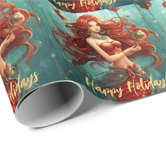 Prettige feestdagen Mooie Zeemeermin Cadeaupapier (Rol Hoek)