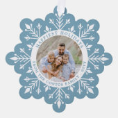 Prettige feestdagen Moonstone Blue Snowflake Ornament Kaart (Voorkant)