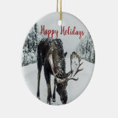 Prettige feestdagen Moose in de winter kerst Keramisch Ornament (Rechts)