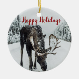 Prettige feestdagen Moose in de winter kerst Keramisch Ornament