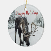 Prettige feestdagen Moose in de winter kerst Keramisch Ornament (Links)