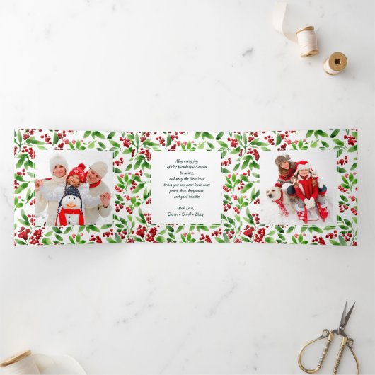 prettige feestdagen. Multi-Photo Tri-Fold Holiday Drieluik Aankondiging (Binnen)