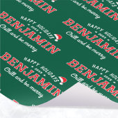 Prettige feestdagen Naam Christmas Santa Hat Green Cadeaupapier