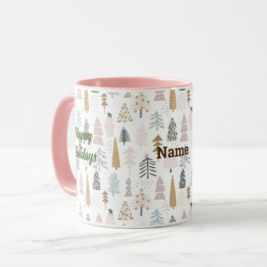 Prettige feestdagen Naam op Winterbomen 11oz. comb Mok (Voorkant links)