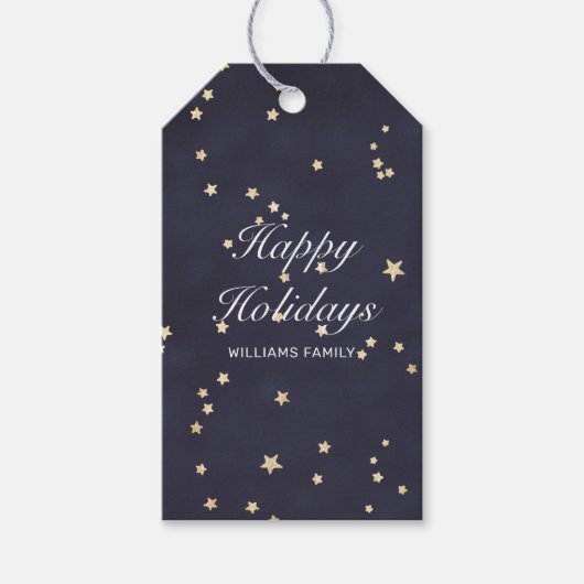 Prettige feestdagen Nachtelijke hemel en gouden st Cadeaulabel (Voorkant)