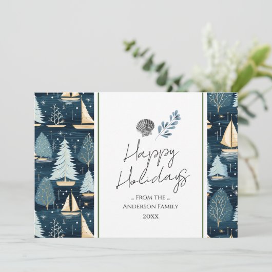 Prettige feestdagen Nautische Kerstmis Familie Feestdagenkaart (Staand voorkant)