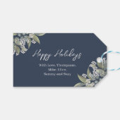 Prettige feestdagen Navy Blue Floral Custom Cadeaulabel (Voorkant (Horizontaal))