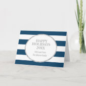 Prettige feestdagen Navy Blue Stripes Zilver (Voorkant)