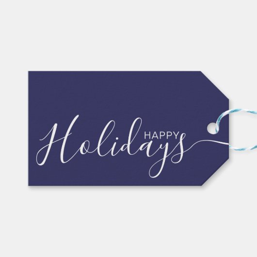 prettige feestdagen Navy Blue White-minimalist Cadeaulabel (Voorkant (Horizontaal))
