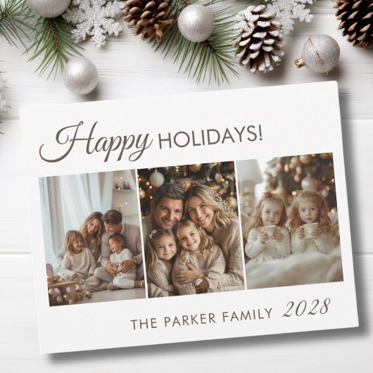 Prettige feestdagen Nee! 3 foto, wit, minimaal Feestdagenkaart