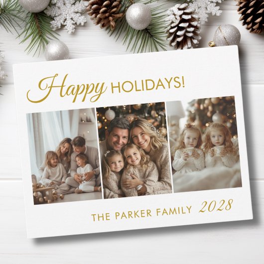 Prettige feestdagen Nee! 3 foto, wit, minimaal Feestdagenkaart