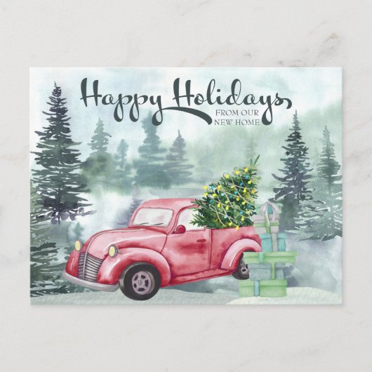 prettige feestdagen New Home  Red Truck Forest (Voorkant)