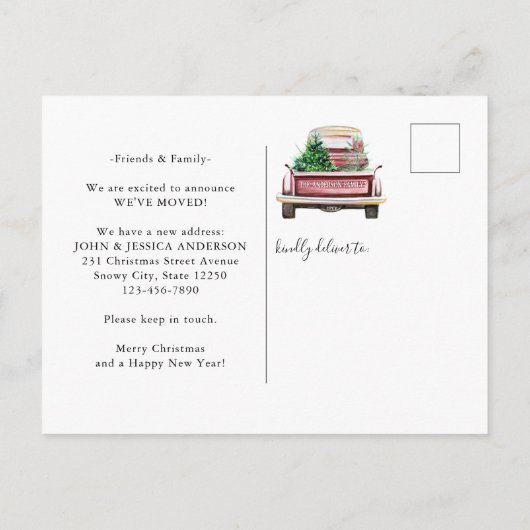 prettige feestdagen New Home  Red Truck Moving Aankondigingskaart (Achterkant)