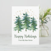 Prettige feestdagen Nieuwe Home Pine Trees Aankondiging (Staand voorkant)