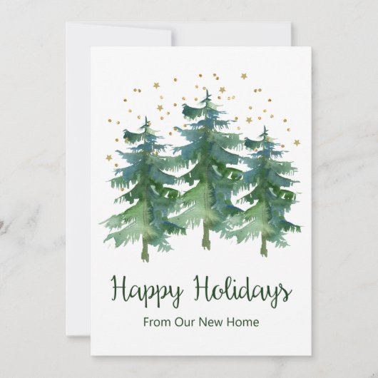 Prettige feestdagen Nieuwe Home Pine Trees Aankondiging (Voorkant)