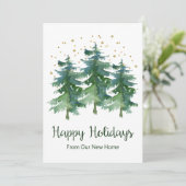 Prettige feestdagen Nieuwe Home Pine Trees Aankondiging (Staand voorkant)