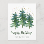 Prettige feestdagen Nieuwe Home Pine Trees Aankondigingskaart (Voorkant)