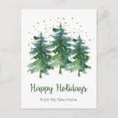 Prettige feestdagen Nieuwe Home Pine Trees Aankondigingskaart (Voorkant)