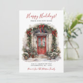 Prettige feestdagen Nieuwe Home Rode Deur Verhuize Aankondiging (Staand voorkant)