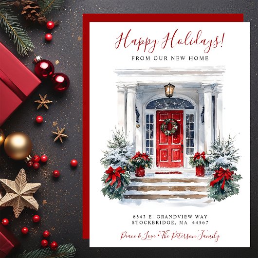 Prettige feestdagen Nieuwe Home Rode Deur Verhuize Aankondiging