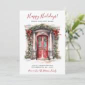 Prettige feestdagen Nieuwe Home Rode Deur Verhuize Aankondiging (Staand voorkant)