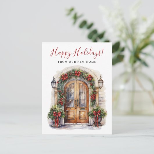 Prettige feestdagen · Nieuwe voordeur voor huis in Aankondigingskaart (Staand voorkant)